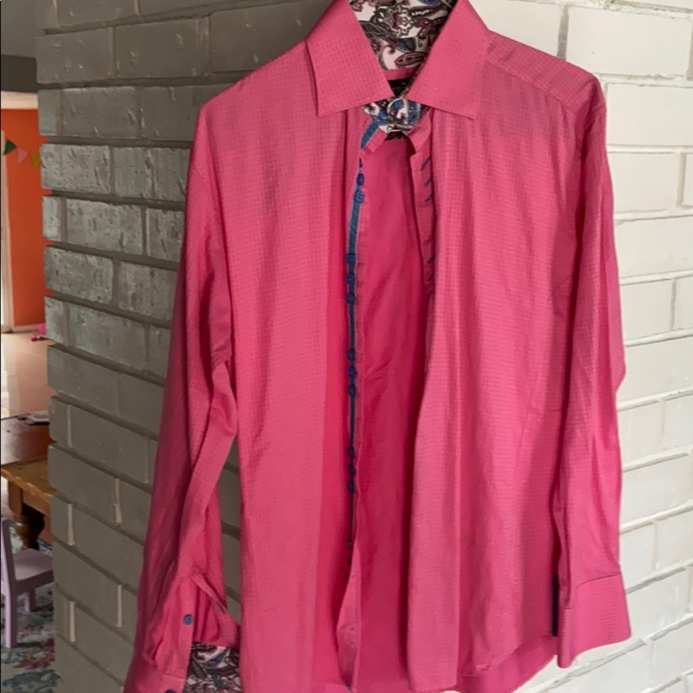 BERTiGO Blue pink dress shirt